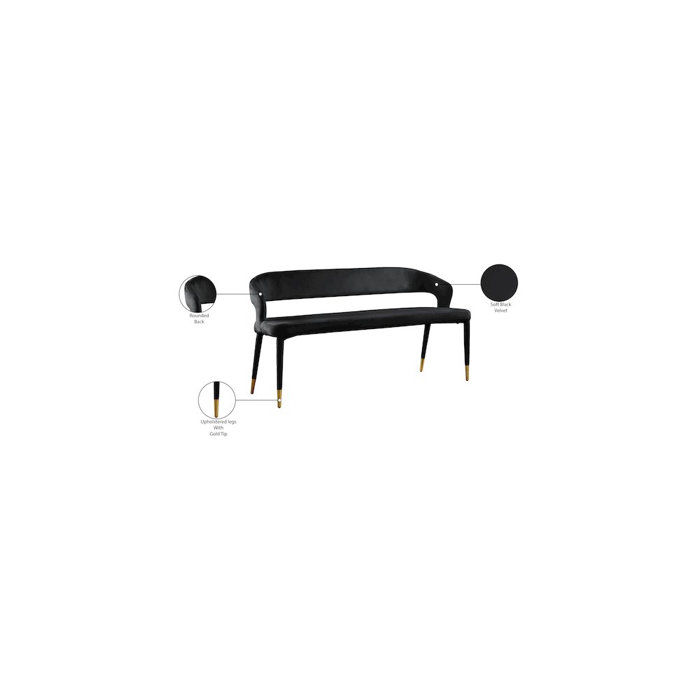 Destiny Black Velvet Bench. Picture 7