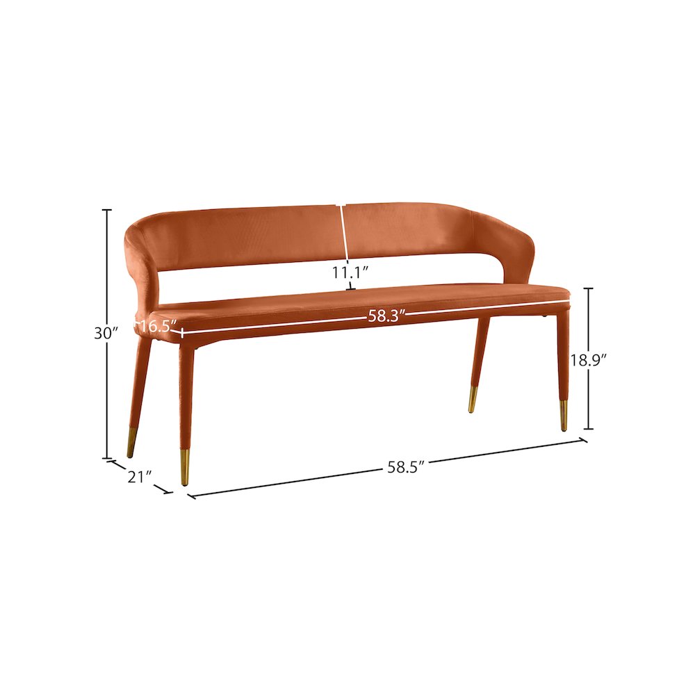 Destiny Cognac Velvet Bench. Picture 6