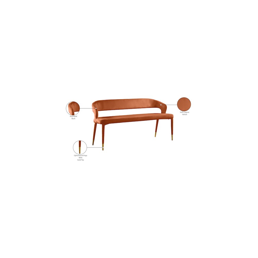 Destiny Cognac Velvet Bench. Picture 7