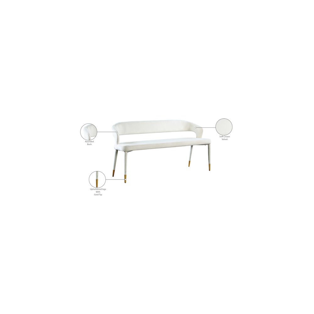 Destiny Cream Velvet Bench. Picture 7