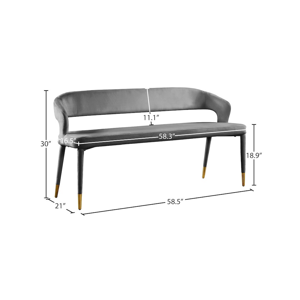 Destiny Grey Velvet Bench. Picture 6