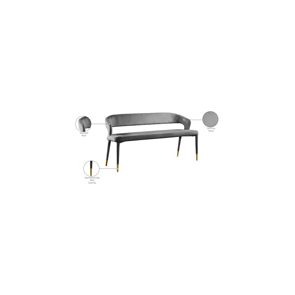 Destiny Grey Velvet Bench. Picture 7