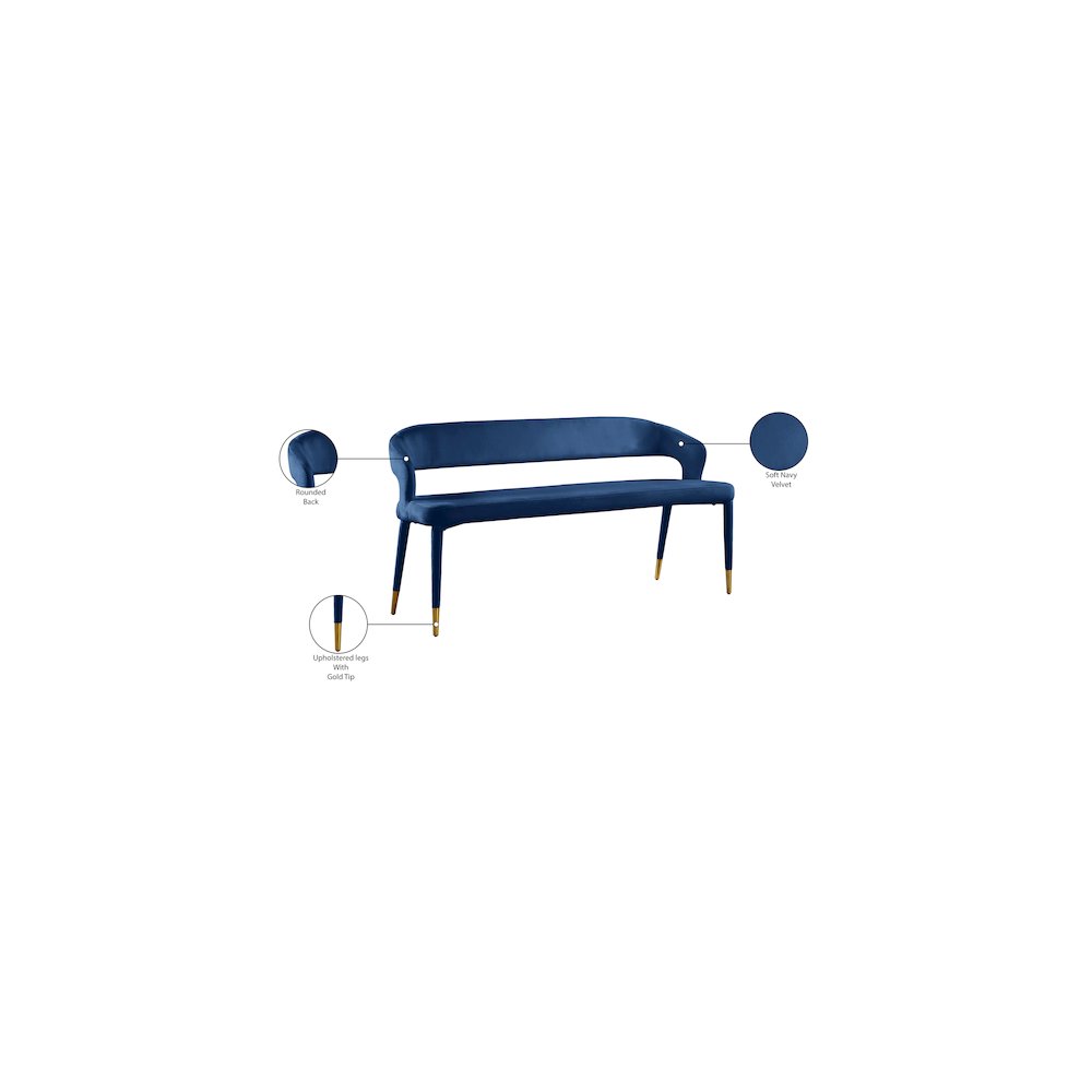 Destiny Navy Velvet Bench. Picture 7