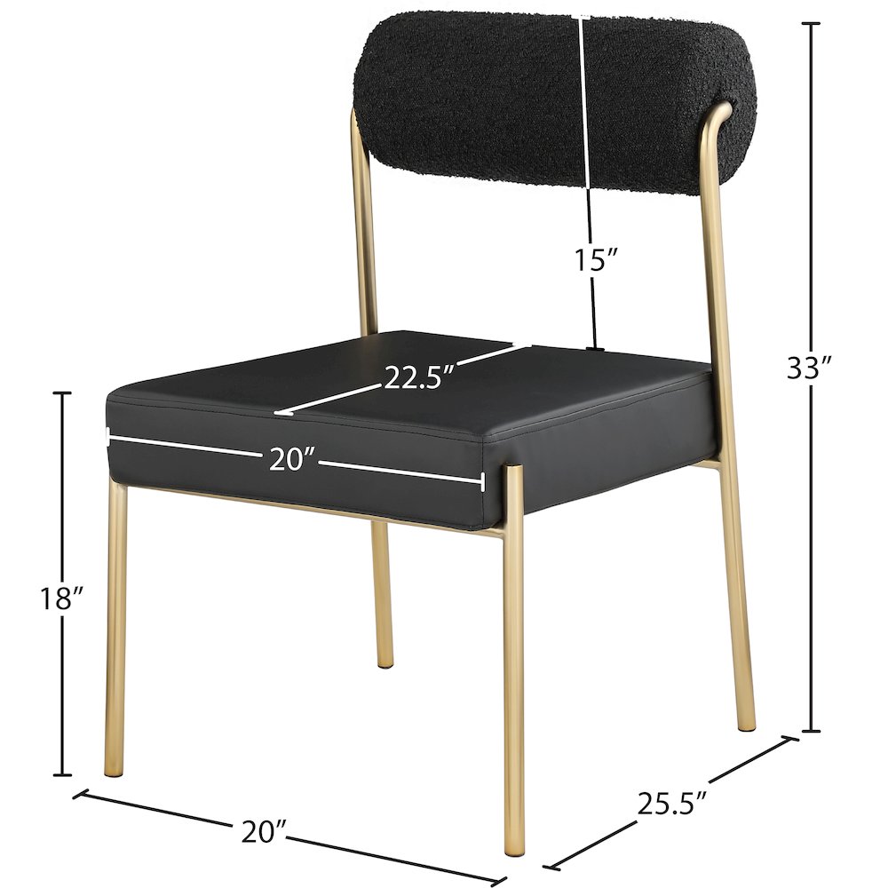 Carly Black Vegan Leather Seat / Boucle Fabric Back Dining Chair, Set of 2. Picture 6