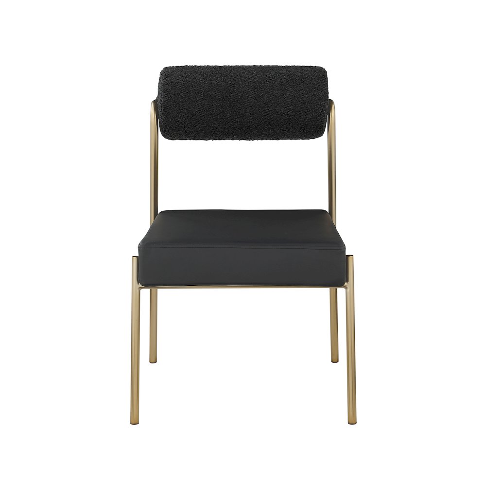 Carly Black Vegan Leather Seat / Boucle Fabric Back Dining Chair, Set of 2. Picture 3