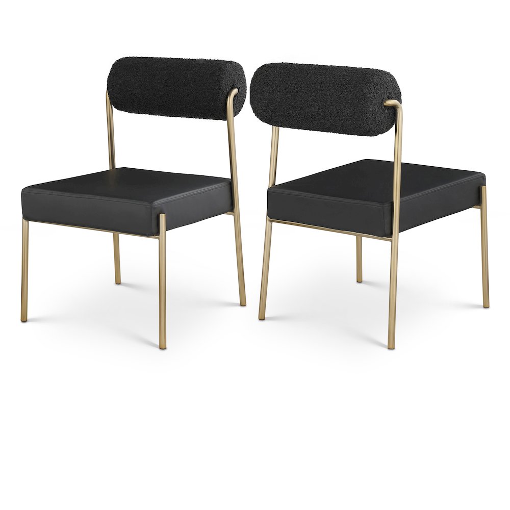 Carly Black Vegan Leather Seat / Boucle Fabric Back Dining Chair, Set of 2. Picture 1
