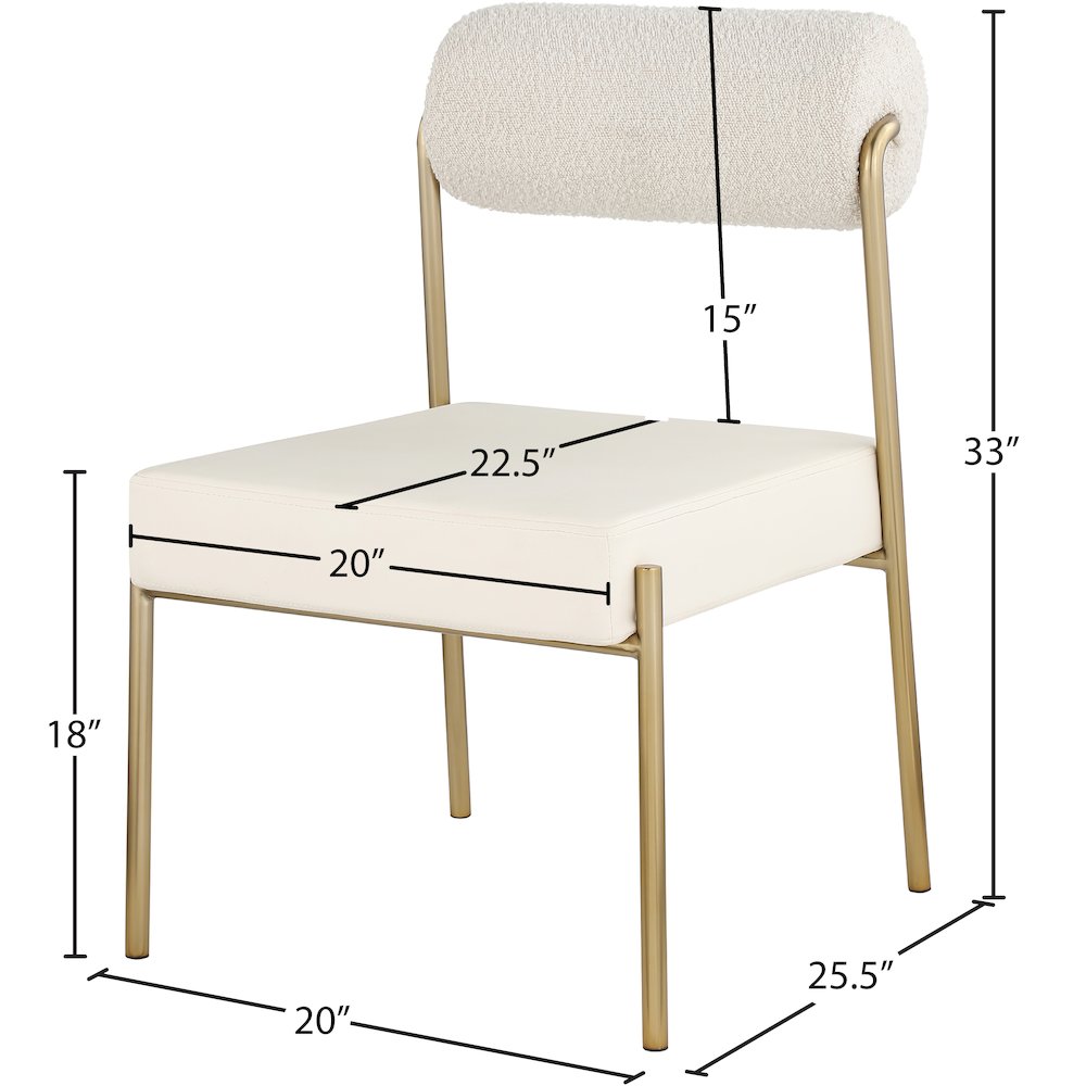 Carly Cream Vegan Leather Seat / Boucle Fabric Back Dining Chair, Set of 2. Picture 6