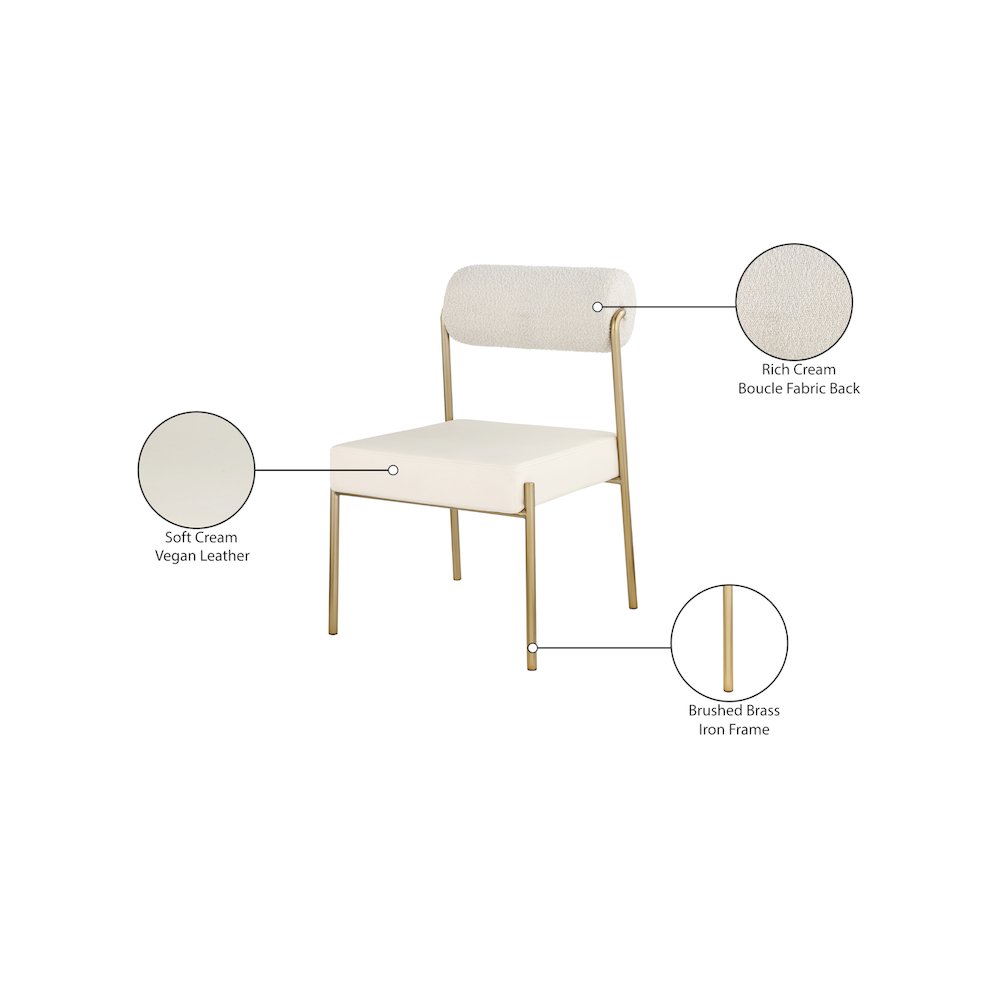 Carly Cream Vegan Leather Seat / Boucle Fabric Back Dining Chair, Set of 2. Picture 7