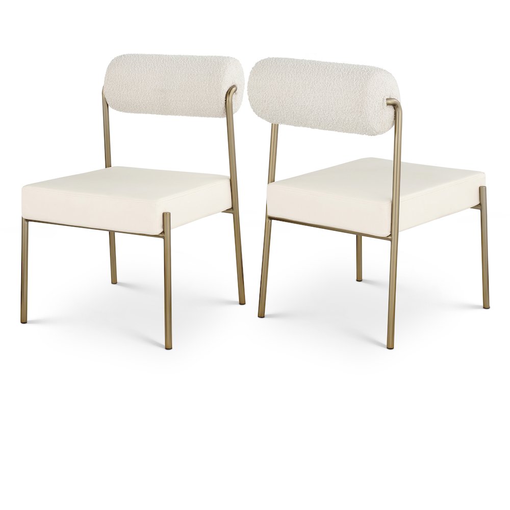Carly Cream Vegan Leather Seat / Boucle Fabric Back Dining Chair, Set of 2. Picture 1