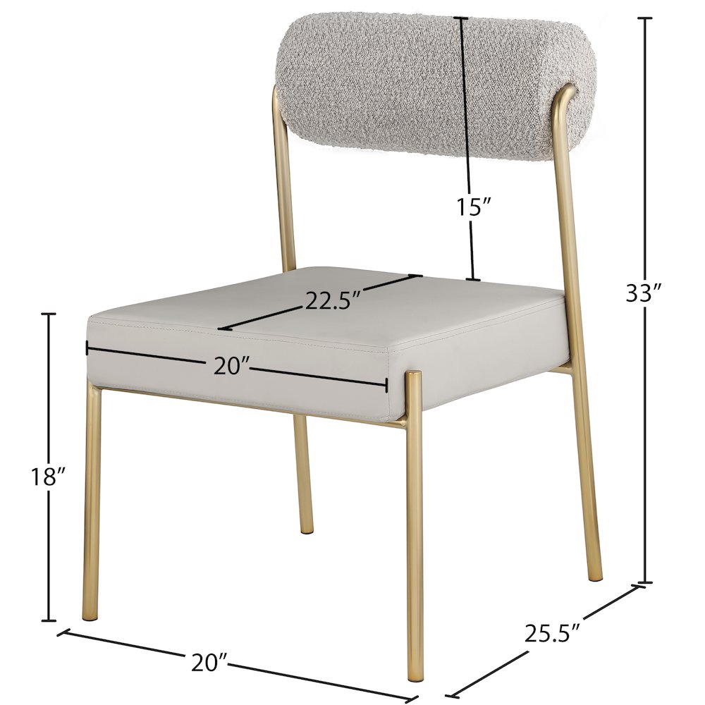 Carly Taupe Vegan Leather Seat / Boucle Fabric Back Dining Chair, Set of 2. Picture 6