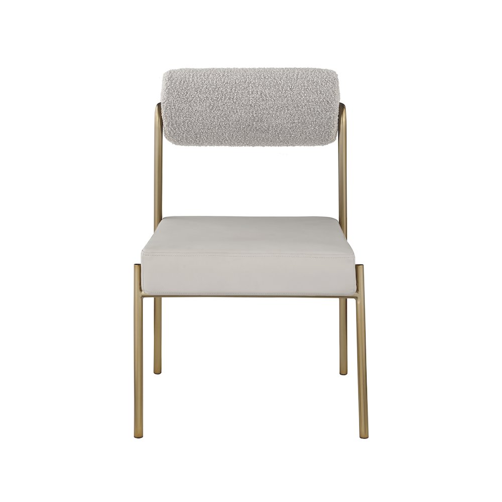 Carly Taupe Vegan Leather Seat / Boucle Fabric Back Dining Chair, Set of 2. Picture 3