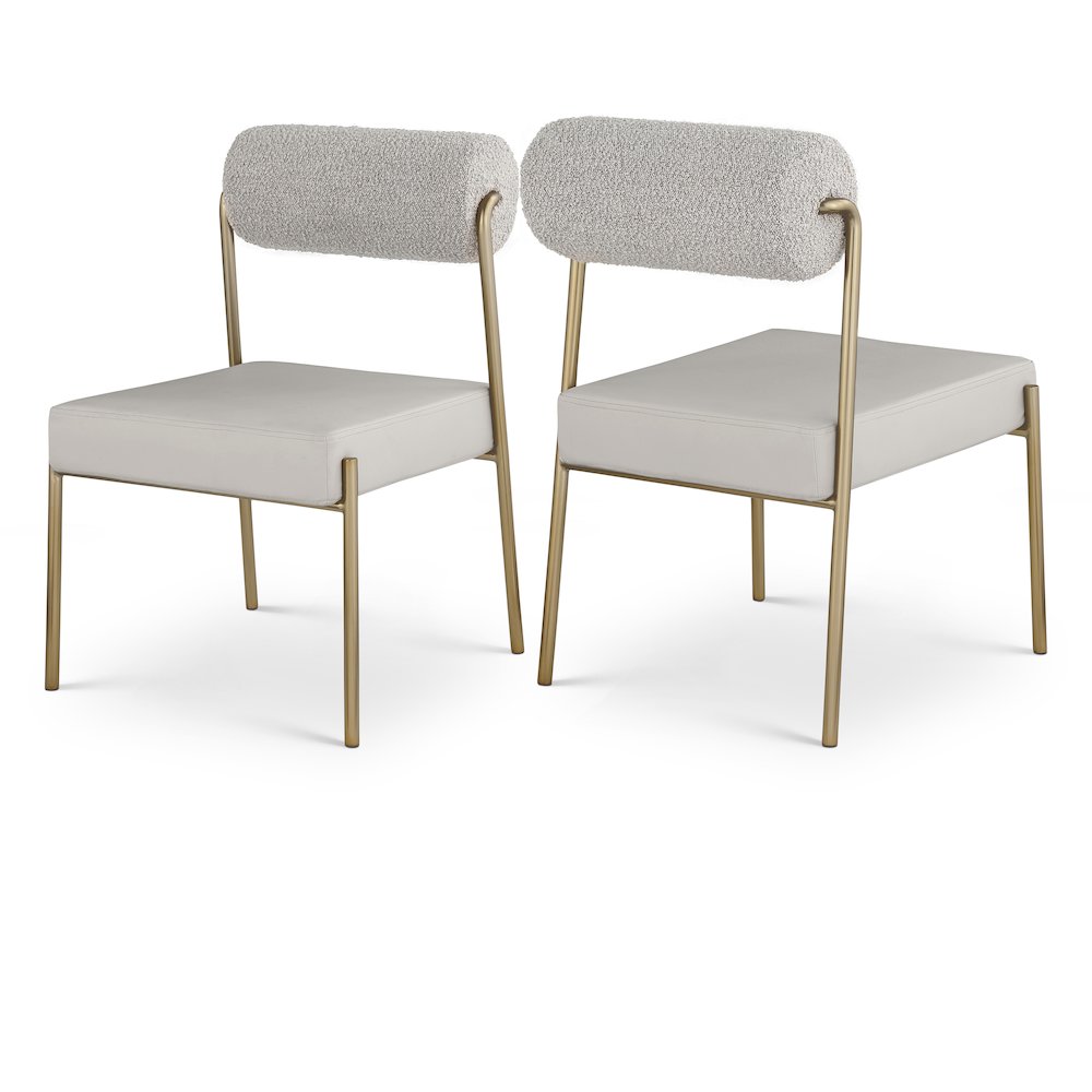 Carly Taupe Vegan Leather Seat / Boucle Fabric Back Dining Chair, Set of 2. Picture 1