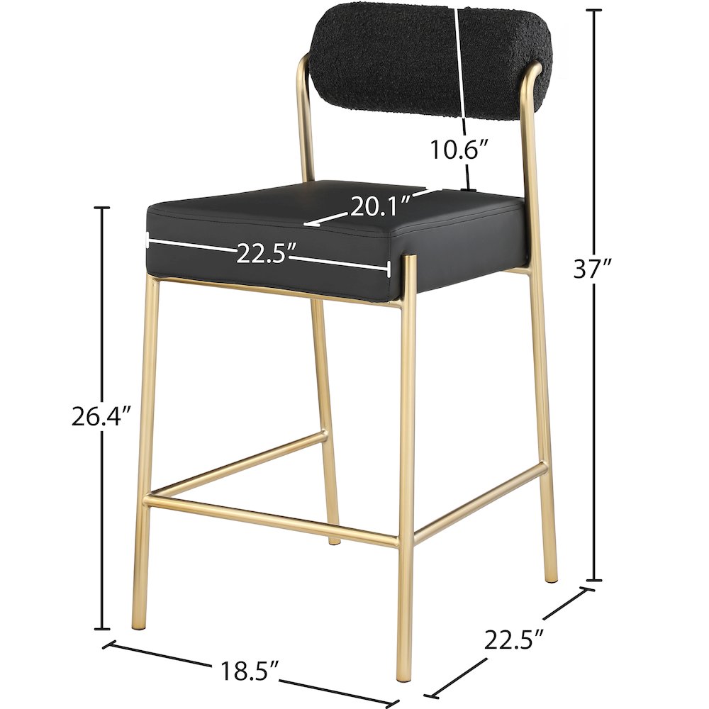 Carly Black Vegan Leather Seat / Boucle Fabric Back Counter Stool. Picture 6