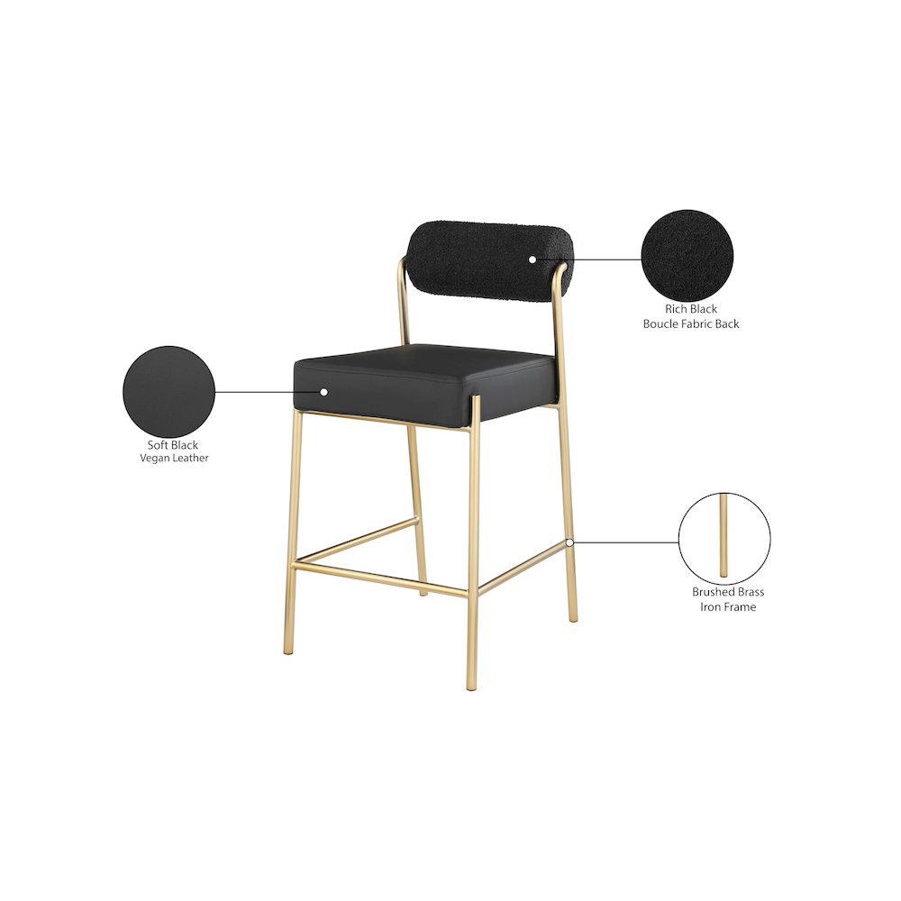 Carly Black Vegan Leather Seat / Boucle Fabric Back Counter Stool. Picture 7