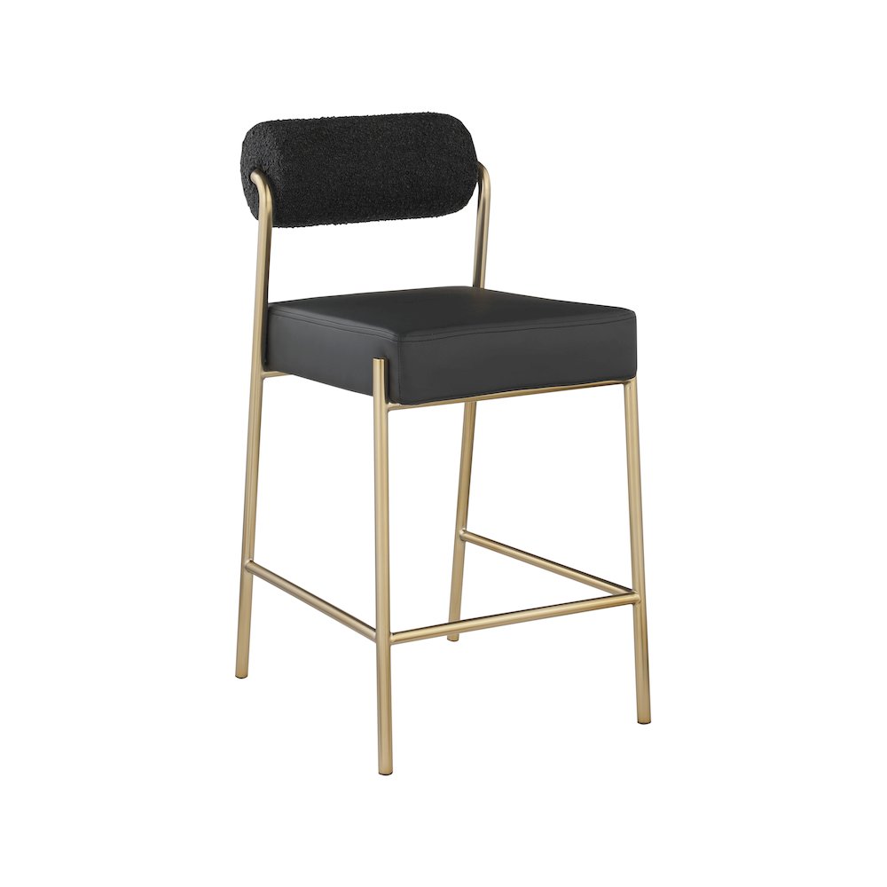 Carly Black Vegan Leather Seat / Boucle Fabric Back Counter Stool. Picture 1