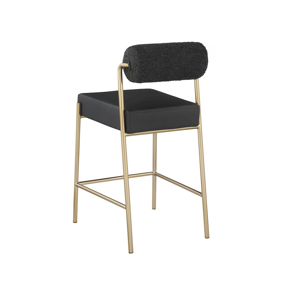Carly Black Vegan Leather Seat / Boucle Fabric Back Counter Stool. Picture 2