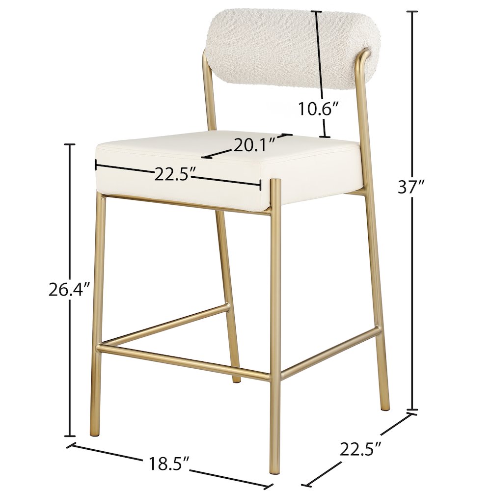 Carly Cream Vegan Leather Seat / Boucle Fabric Back Counter Stool. Picture 6