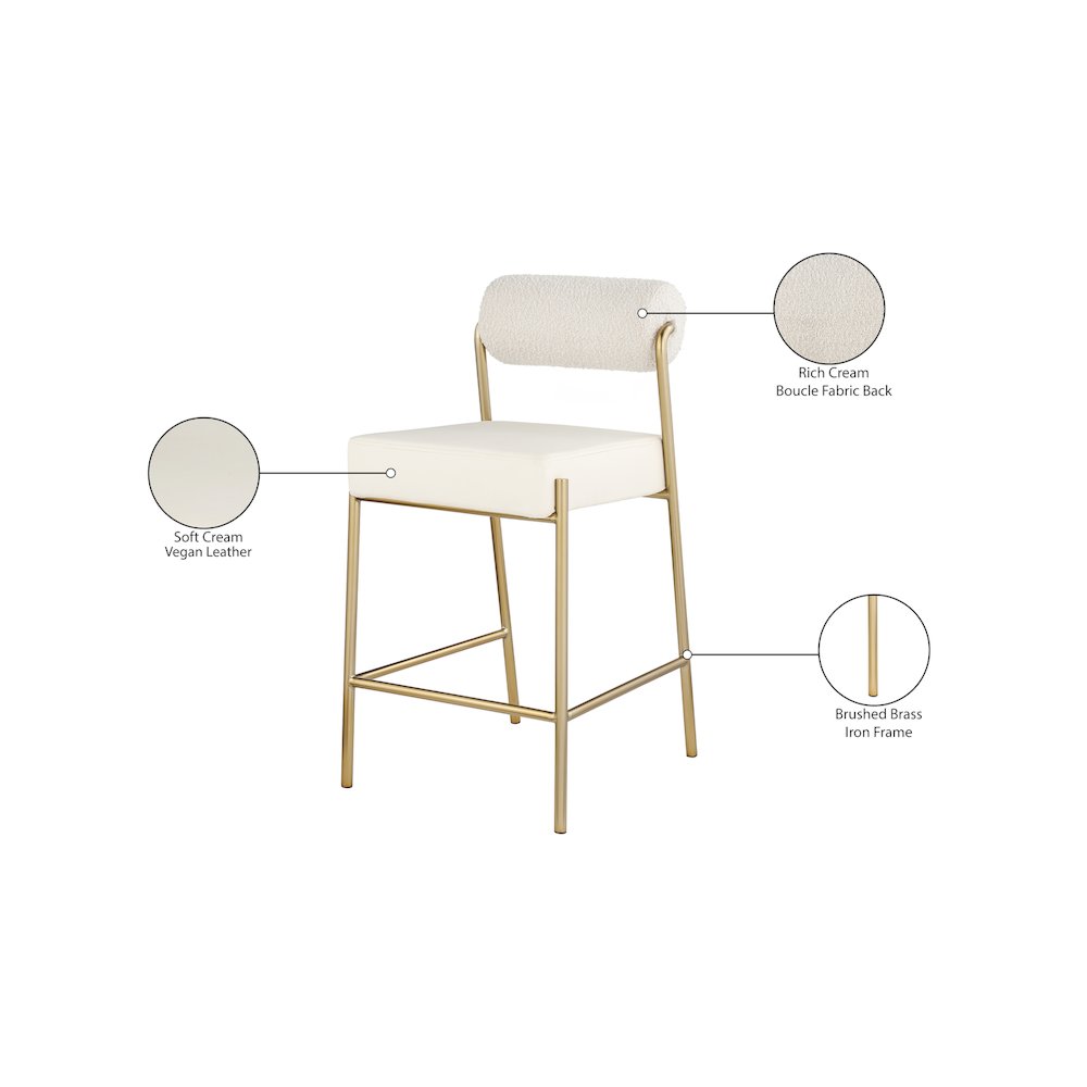 Carly Cream Vegan Leather Seat / Boucle Fabric Back Counter Stool. Picture 7