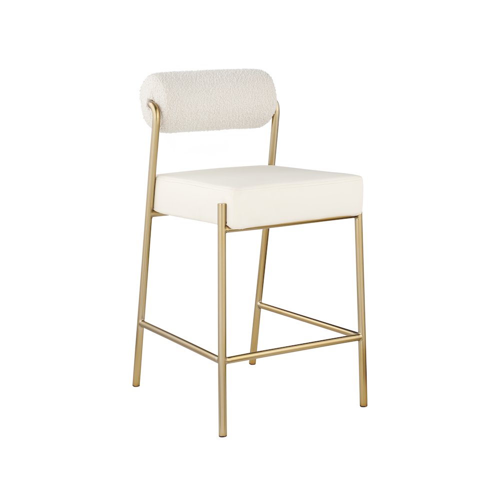Carly Cream Vegan Leather Seat / Boucle Fabric Back Counter Stool. Picture 1