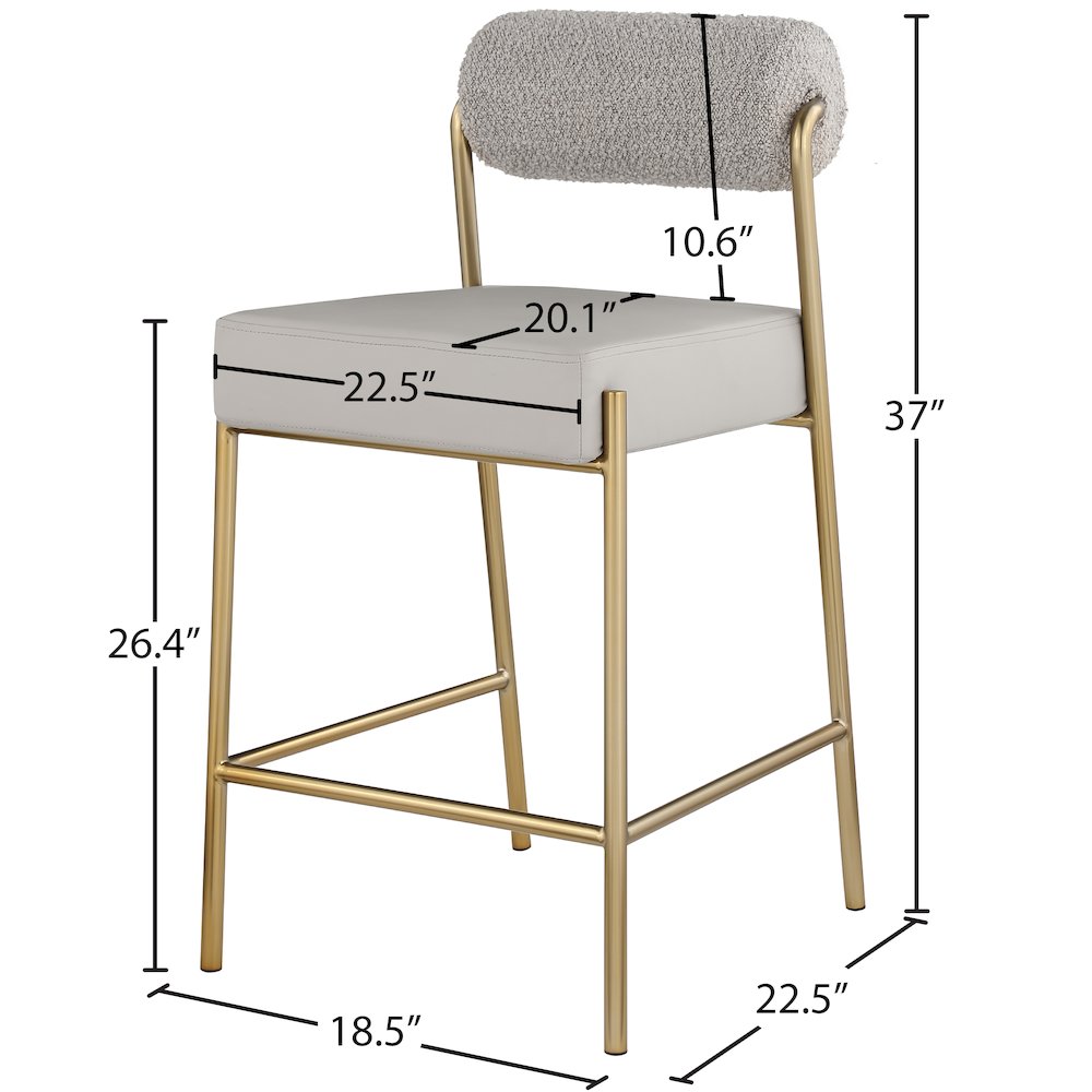 Carly Taupe Vegan Leather Seat / Boucle Fabric Back Counter Stool. Picture 6