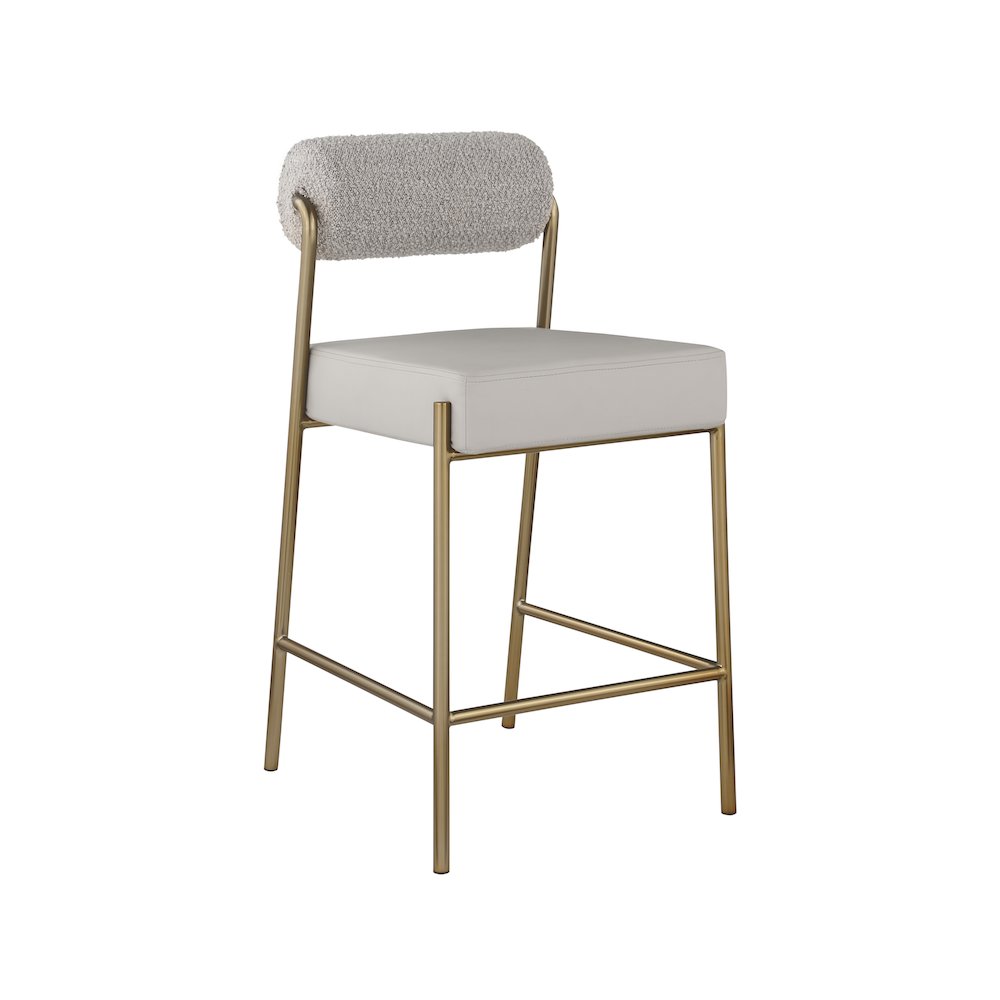 Carly Taupe Vegan Leather Seat / Boucle Fabric Back Counter Stool. Picture 1