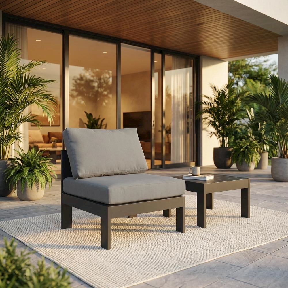Gray Fabric Outdoor Patio Aluminum Armless Chair With Contemporary Style. Picture 2