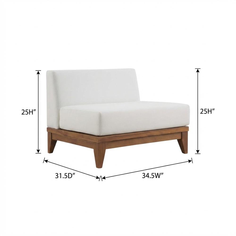 White Fabric Outdoor Patio Modular Armless Chair With Finish. Picture 7