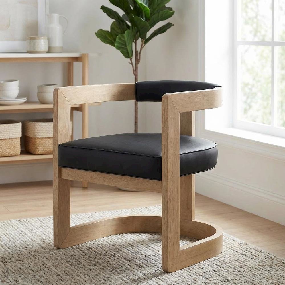 Dining Chair Neutral Wire Brush with Vegan Leather Seat and Contemporary Design. Picture 3