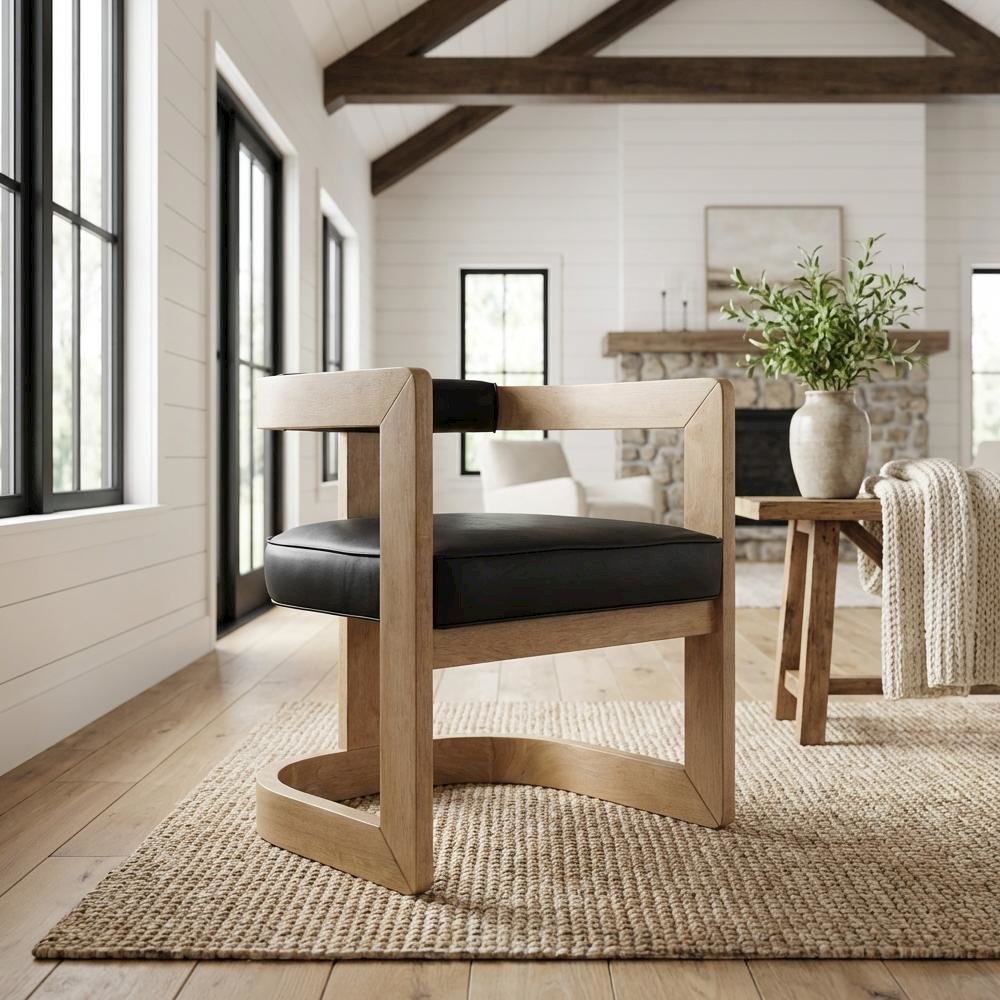 Dining Chair Neutral Wire Brush with Vegan Leather Seat and Contemporary Design. Picture 2