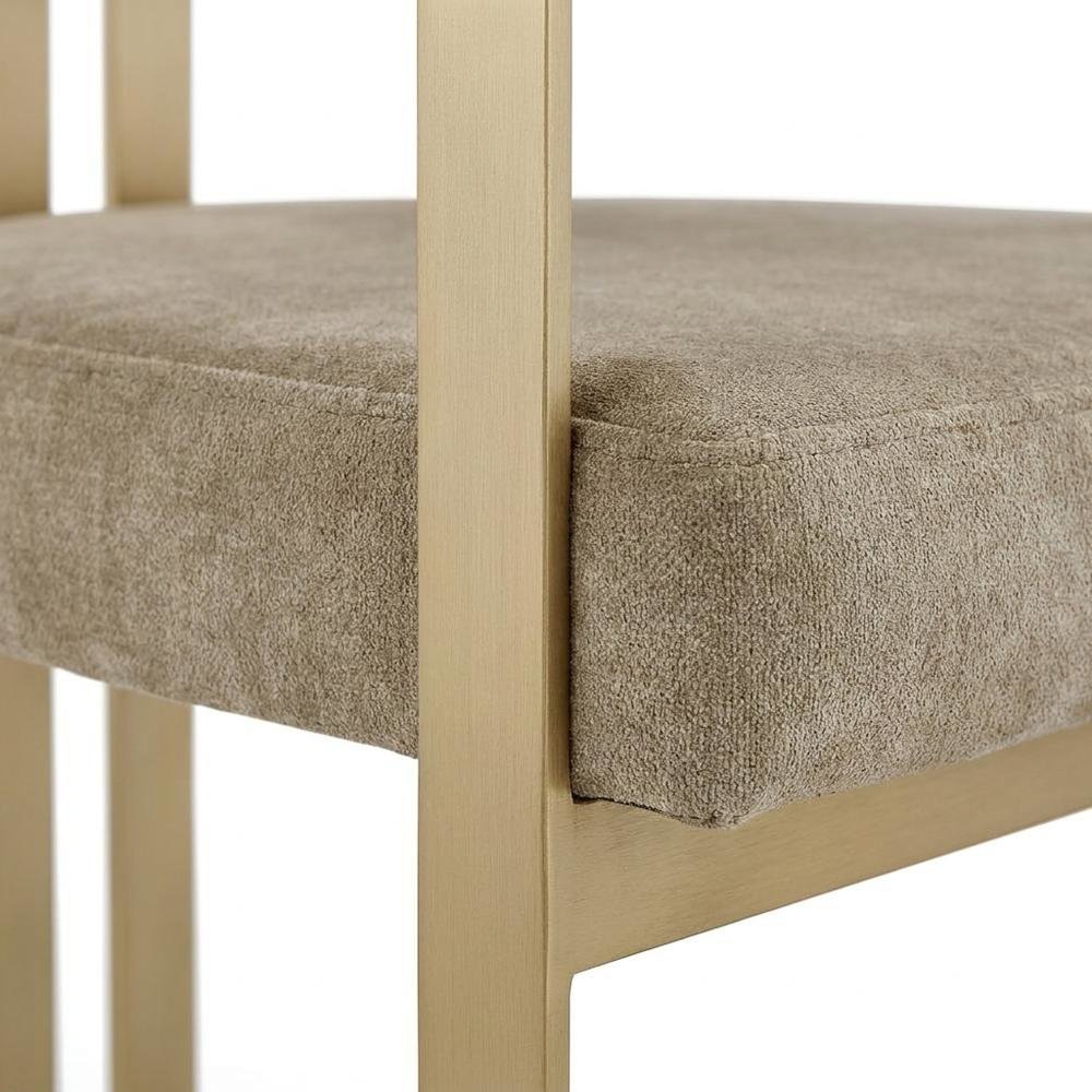 Velvet Dining Chairs with Brushed Brass Iron Legs, Beige Velvet, Set of 2. Picture 8