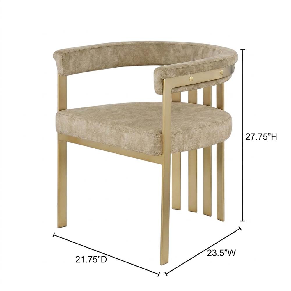 Velvet Dining Chairs with Brushed Brass Iron Legs, Beige Velvet, Set of 2. Picture 6