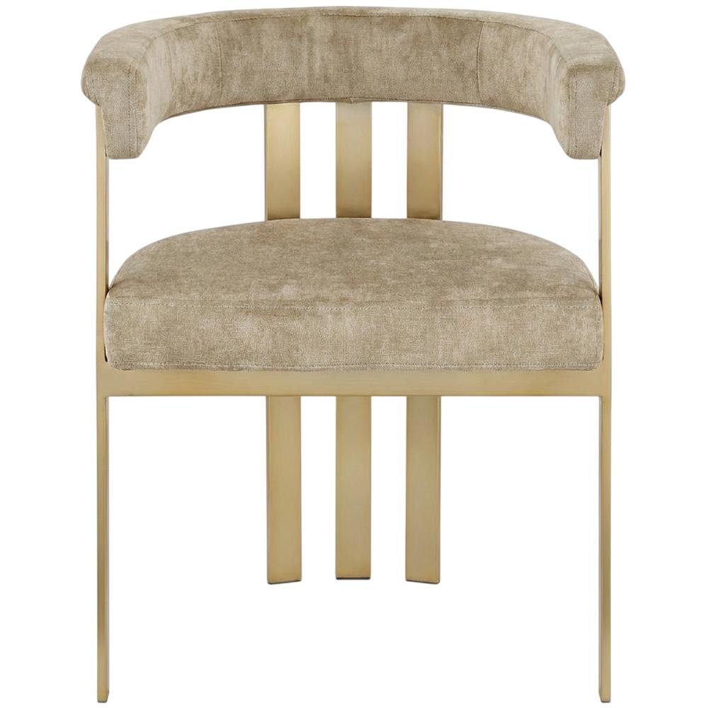 Velvet Dining Chairs with Brushed Brass Iron Legs, Beige Velvet, Set of 2. Picture 2