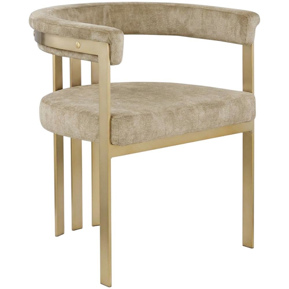 Velvet Dining Chairs with Brushed Brass Iron Legs, Beige Velvet, Set of 2. Picture 5
