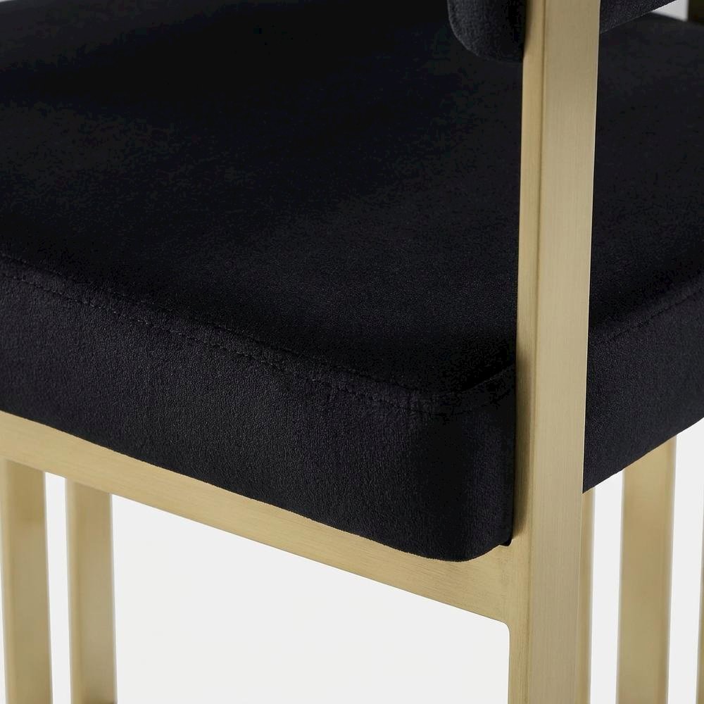 Velvet Dining Chairs with Brushed Brass Iron Legs, Black Velvet, Set of 2. Picture 7