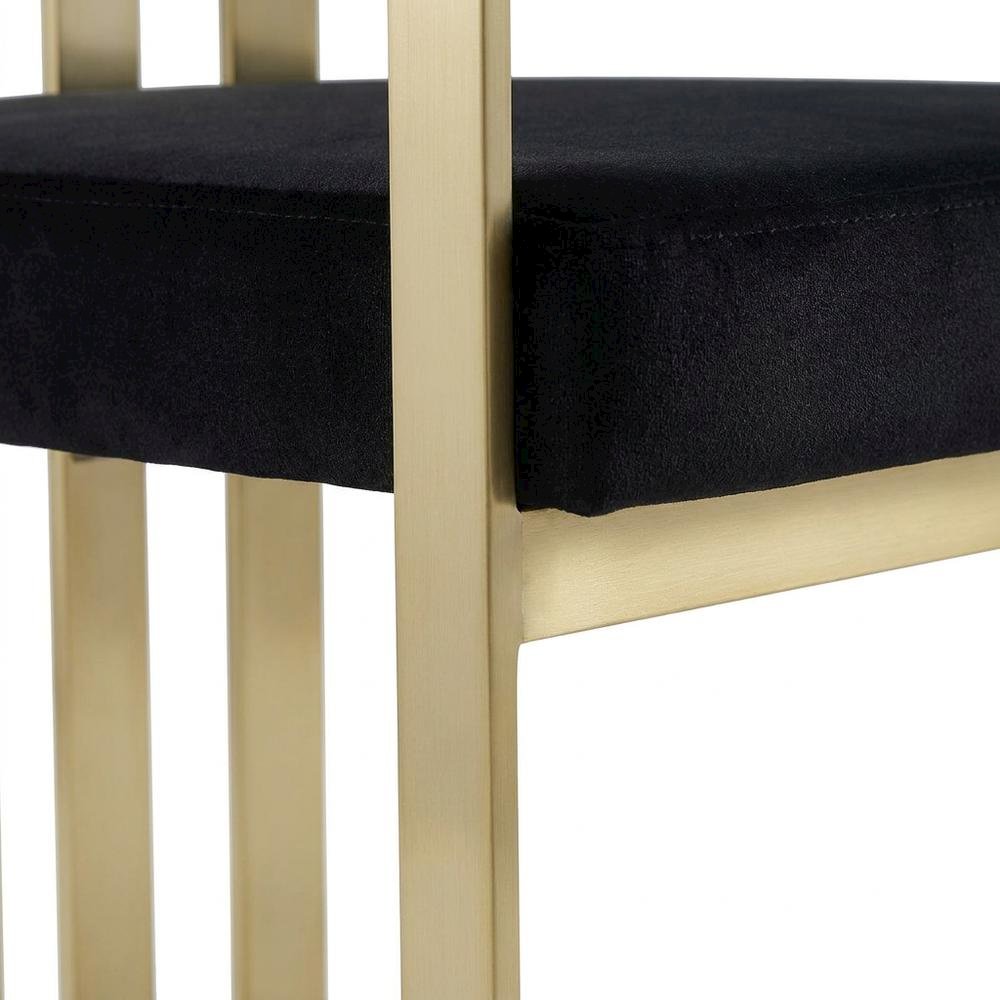 Velvet Dining Chairs with Brushed Brass Iron Legs, Black Velvet, Set of 2. Picture 8