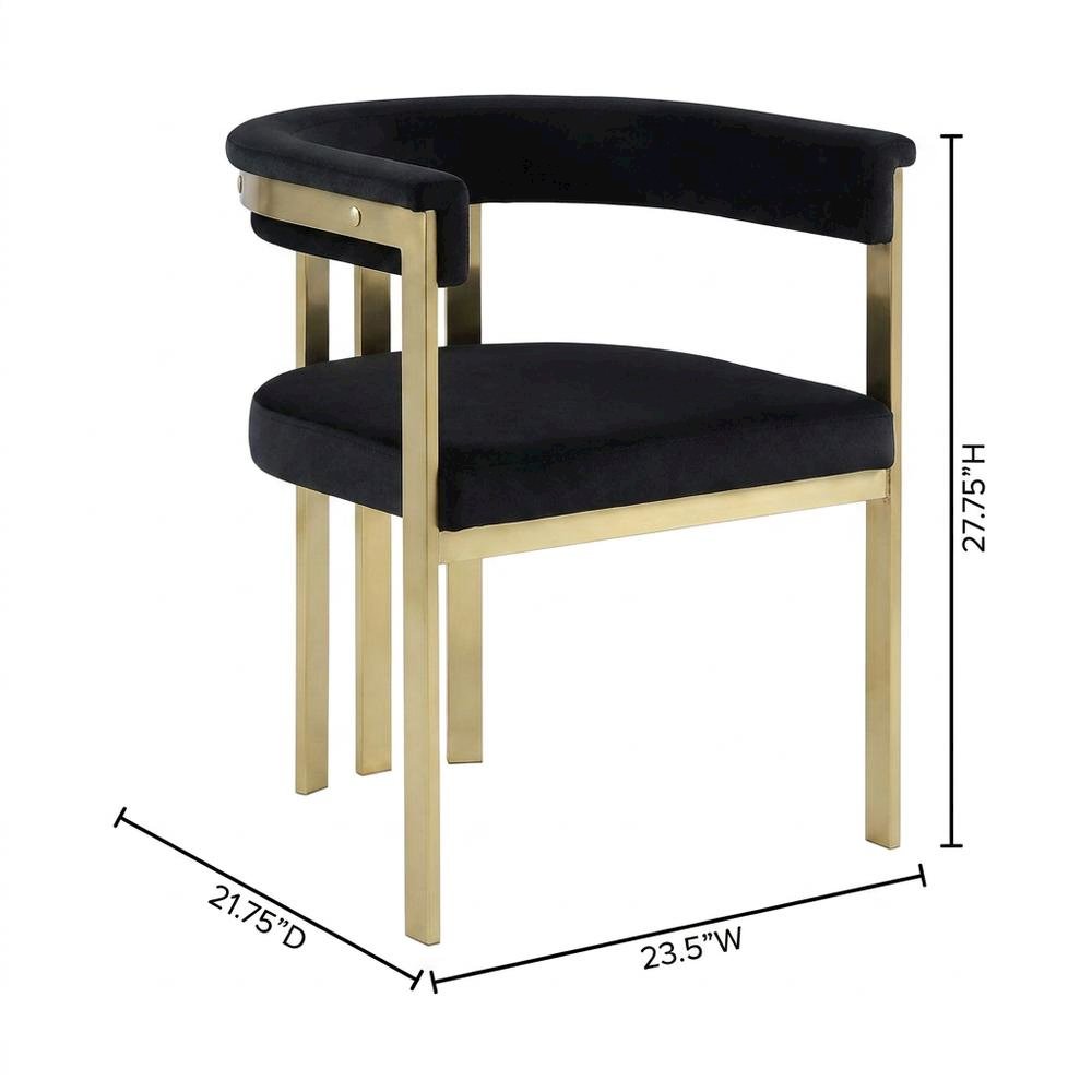 Velvet Dining Chairs with Brushed Brass Iron Legs, Black Velvet, Set of 2. Picture 6