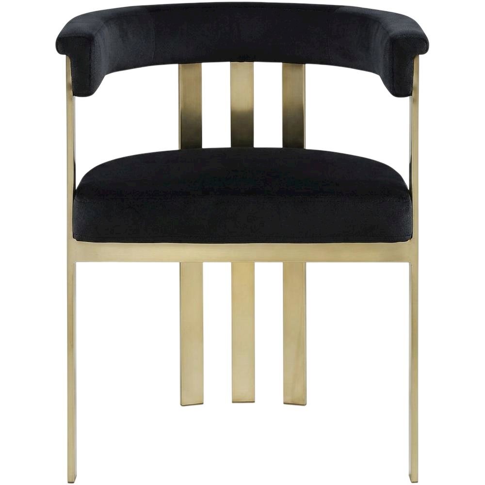 Velvet Dining Chairs with Brushed Brass Iron Legs, Black Velvet, Set of 2. Picture 2