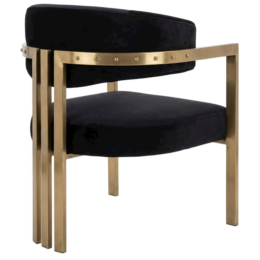 Velvet Dining Chairs with Brushed Brass Iron Legs, Black Velvet, Set of 2. Picture 5