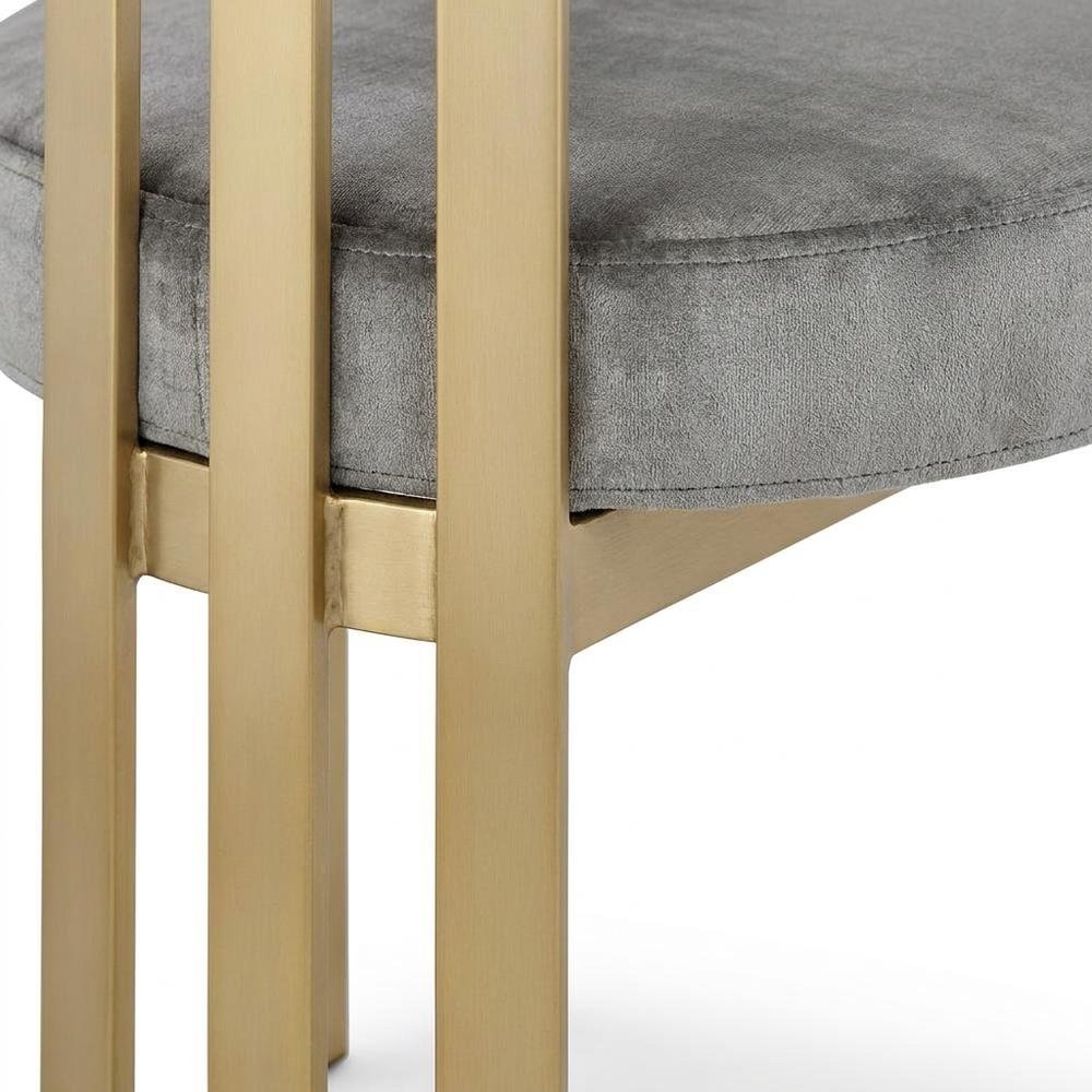 Velvet Dining Chairs with Brushed Brass Iron Legs, Grey Velvet, Set of 2. Picture 8