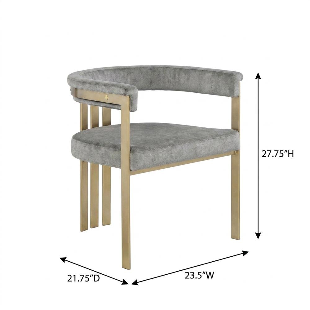 Velvet Dining Chairs with Brushed Brass Iron Legs, Grey Velvet, Set of 2. Picture 6