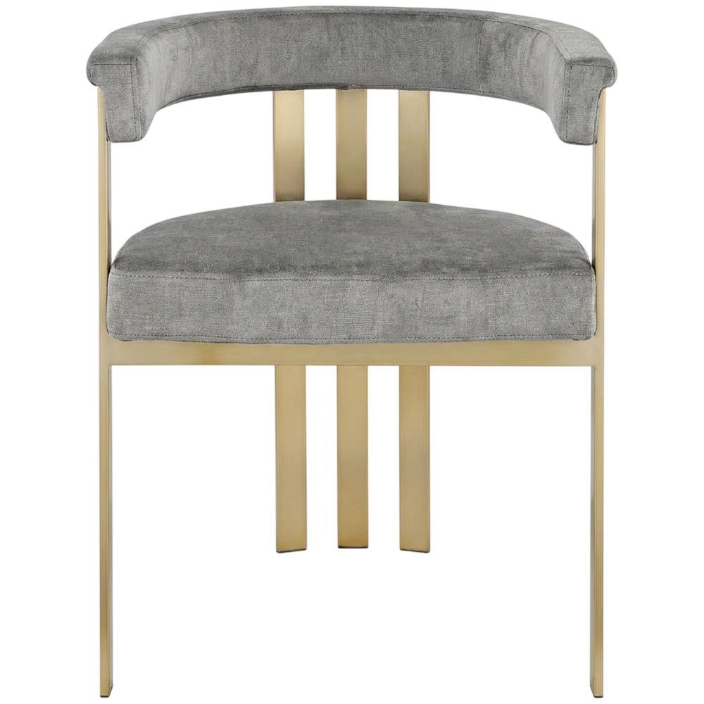 Velvet Dining Chairs with Brushed Brass Iron Legs, Grey Velvet, Set of 2. Picture 2