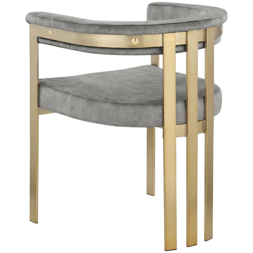 Velvet Dining Chairs with Brushed Brass Iron Legs, Grey Velvet, Set of 2. Picture 5