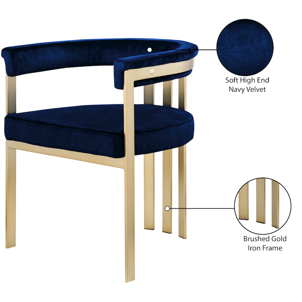 Marcello Navy Velvet Dining Chair, Set of 2. Picture 7