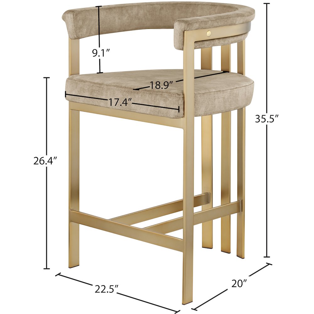 Marcello Beige Velvet Counter Stool, Set of 2. Picture 6