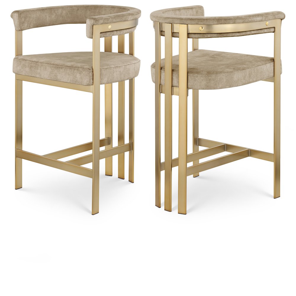 Marcello Beige Velvet Counter Stool, Set of 2. Picture 1