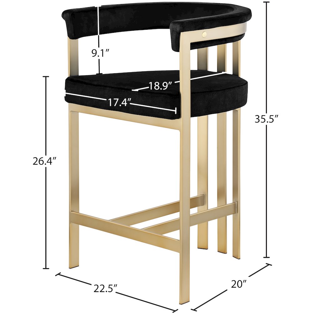 Marcello Black Velvet Counter Stool, Set of 2. Picture 6