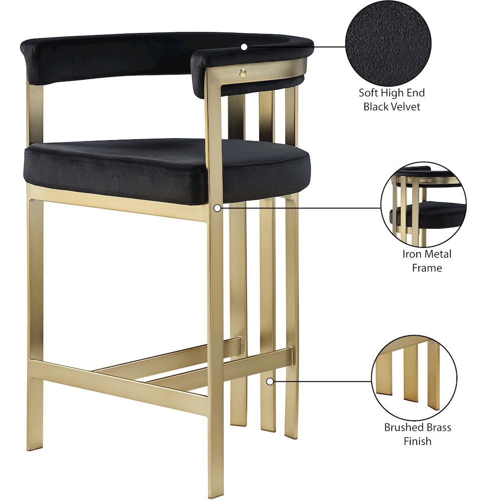 Marcello Black Velvet Counter Stool, Set of 2. Picture 7