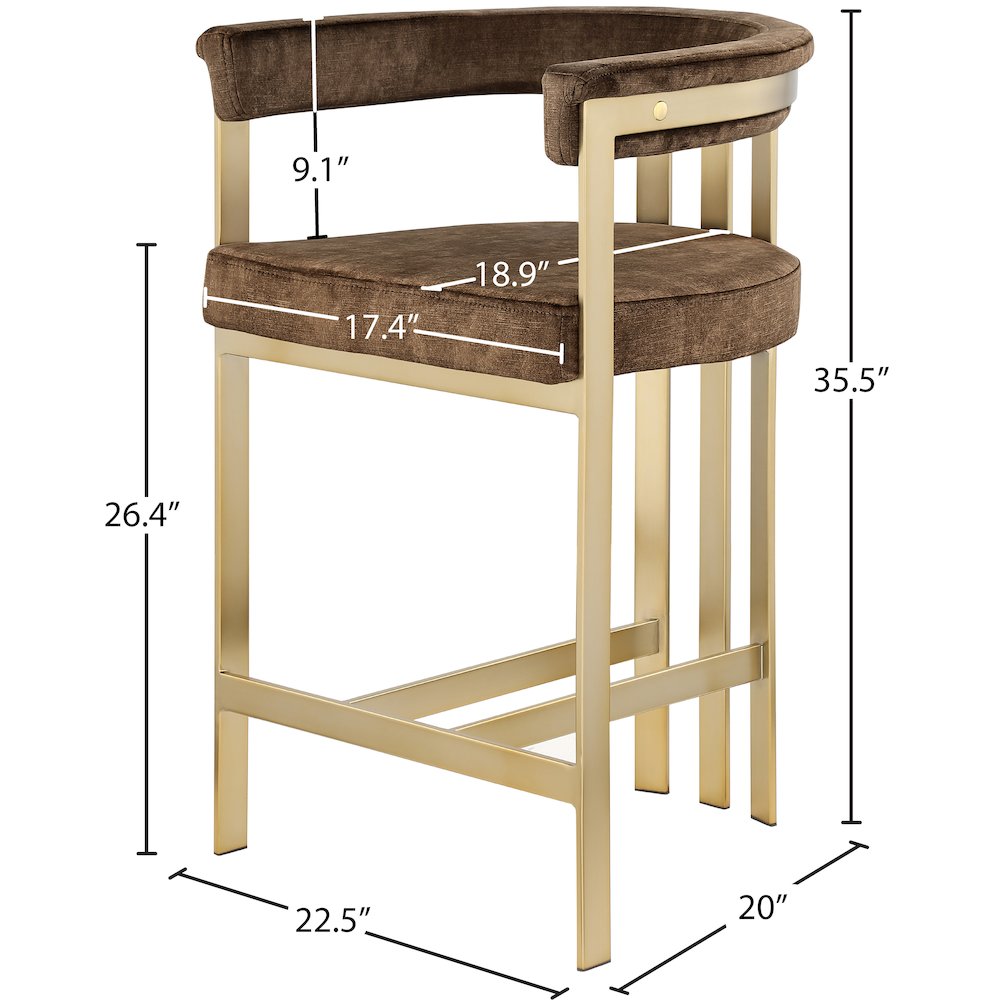Marcello Brown Velvet Counter Stool, Set of 2. Picture 6