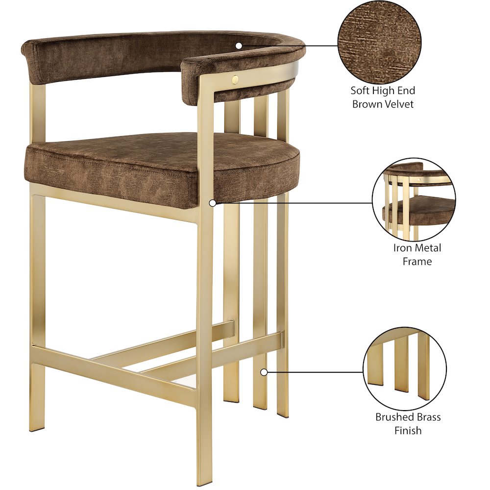 Marcello Brown Velvet Counter Stool, Set of 2. Picture 7