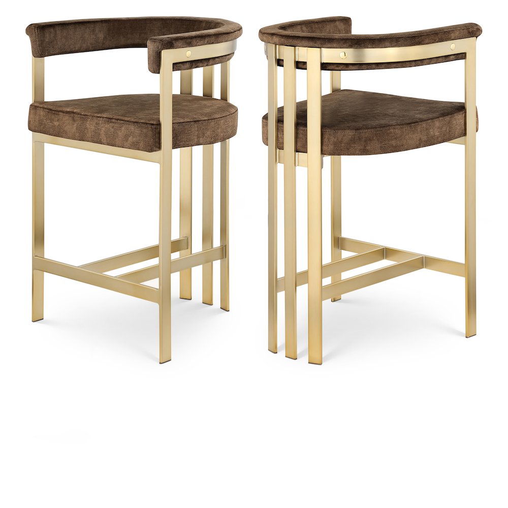 Marcello Brown Velvet Counter Stool, Set of 2. Picture 1